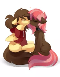 Size: 1400x1800 | Tagged: safe, artist:zlatavector, derpibooru import, oc, oc:retro hearts, oc:scarlet trace (coffee bean), unofficial characters only, earth pony, pegasus, pony, female, image, kissing, lesbian, mare, png