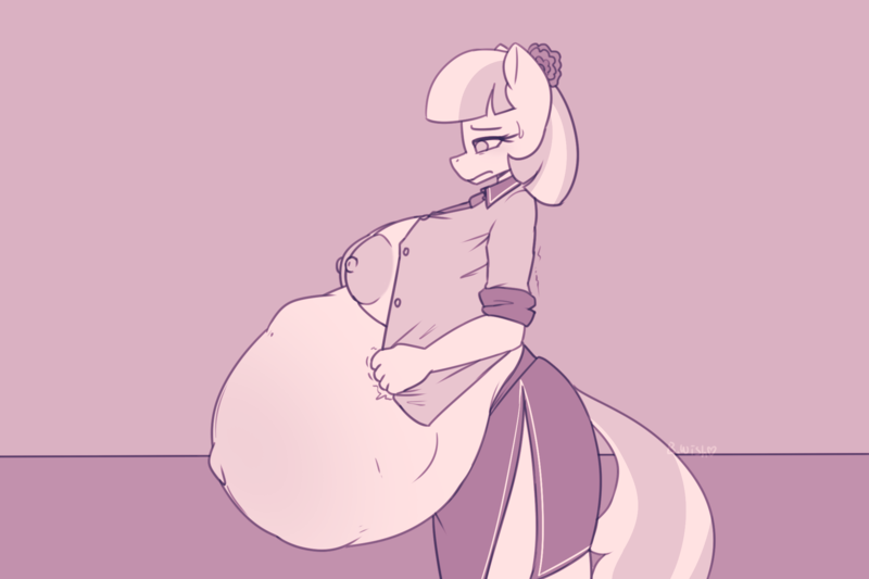 Size: 2160x1440 | Tagged: questionable, artist:puetsua, derpibooru import, part of a set, coco pommel, anthro, earth pony, unguligrade anthro, belly, belly bumps, belly button, big belly, big breasts, breasts, busty coco pommel, cloth, clothes, huge belly, huge breasts, hyper, hyper belly, hyper pregnancy, image, impossibly large belly, monochrome, nipples, nudity, open clothes, open shirt, outie belly button, overdue, part of a series, png, pregnant, sequence, sweat, sweatdrop, triplets