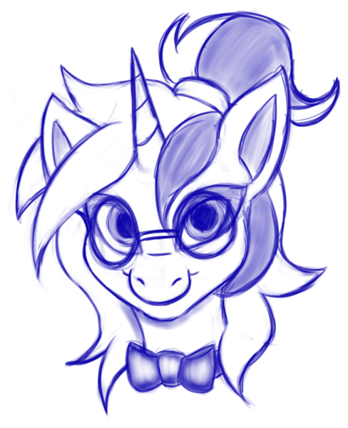 Size: 2282x2806 | Tagged: safe, artist:btbunny, derpibooru import, oc, oc:ambiguity, unicorn, glasses, image, male, monochrome, png, two toned hair