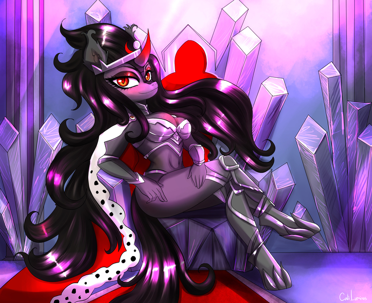 Size: 3225x2627 | Tagged: suggestive, artist:cali luminos, derpibooru import, king sombra, anthro, female, image, jpeg, king, queen, queen umbra, rule 63