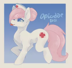 Size: 1280x1216 | Tagged: safe, artist:opiodae, derpibooru import, nurse redheart, earth pony, :p, cute, hat, heartabetes, image, jpeg, nurse hat, solo, tongue out