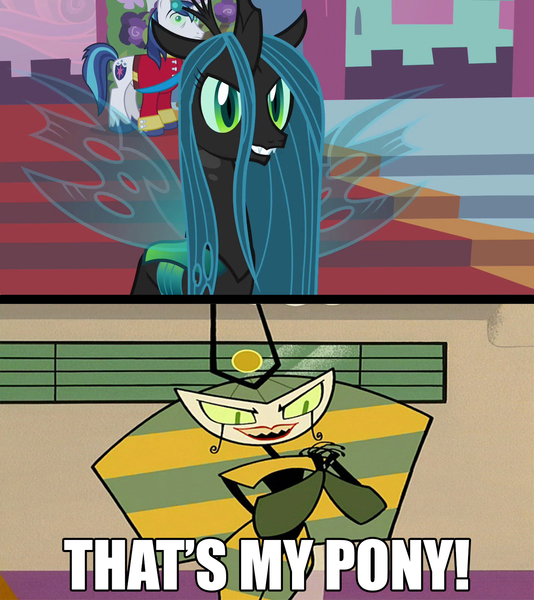 Size: 1280x1439 | Tagged: safe, derpibooru import, edit, edited screencap, screencap, queen chrysalis, changeling, changeling queen, a canterlot wedding, antagonist, female, hostile makeover, image, jpeg, meme, my life as a teenage robot, that's my pony, that's my x, vexus