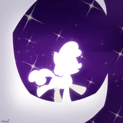 Size: 4096x4096 | Tagged: safe, artist:wenni, derpibooru import, sweetie belle, pony, unicorn, series:pony re-watch, stare master, absurd resolution, dancing, female, filly, hush now quiet now, image, moon, png, scene interpretation, silhouette, solo, stars