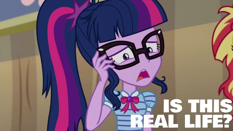 Size: 1920x1080 | Tagged: safe, derpibooru import, edit, edited screencap, editor:quoterific, screencap, sci-twi, sunset shimmer, twilight sparkle, equestria girls, equestria girls series, rollercoaster of friendship, bowtie, female, geode of telekinesis, glasses, image, jewelry, jpeg, magical geodes, messy hair, necklace, offscreen character, open mouth, ponytail, solo focus