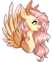 Size: 906x1088 | Tagged: safe, artist:spedoodle, derpibooru import, fluttershy, pegasus, pony, bust, ear fluff, image, png, profile, scar, simple background, solo, spread wings, transparent background, wings