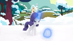 Size: 1920x1080 | Tagged: safe, derpibooru import, screencap, rarity, pony, my little pony: stop motion short, snowball fight (short), image, magic, png, snow, snowball, solo, stop motion