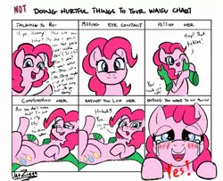 Size: 2527x2048 | Tagged: safe, artist:datzigga, derpibooru import, pinkie pie, oc, oc:anon, earth pony, human, pony, breaking the fourth wall, bridal carry, carrying, crying, cute, dialogue, diapinkes, human on pony petting, image, jpeg, looking at you, not doing hurtful things to your waifu, petting, tears of joy, text