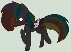 Size: 961x708 | Tagged: semi-grimdark, artist:dramaostrich, derpibooru import, oc, oc:rainbow death, pegasus, pony, bags under eyes, bandage, bandaged wing, blood, choker, crying, cutie mark, female, image, multicolored hair, png, simple background, spiked choker, tears of blood, wings