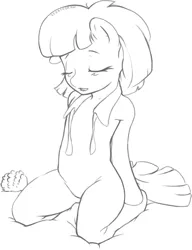 Size: 429x559 | Tagged: safe, artist:stratodraw, derpibooru import, coco pommel, semi-anthro, adorasexy, cocobetes, cute, eyes closed, image, kneeling, monochrome, png, sexy, solo
