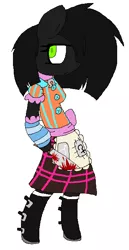 Size: 338x654 | Tagged: safe, artist:dramaostrich, derpibooru import, oc, oc:rainbow death, anthro, pony, alice:madness returns, alternate color palette, blood, bloody knife, clothes, dress, female, footwear, green eyes, image, knife, png, simple background, solo, white background