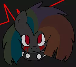 Size: 364x323 | Tagged: semi-grimdark, artist:dramaostrich, derpibooru import, oc, oc:rainbow death, unofficial characters only, pony, blood, collar, crying, female, head, icon, image, multicolored hair, png, red eyes, solo, spiked collar, tears of blood