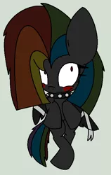 Size: 428x676 | Tagged: semi-grimdark, artist:dramaostrich, derpibooru import, oc, oc:rainbow death, unofficial characters only, pegasus, pony, bandage, bandaged wing, bipedal, blood, choker, crying, female, image, multicolored hair, png, simple background, solo, spiked choker, tears of blood, wings