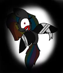 Size: 462x535 | Tagged: semi-grimdark, artist:dramaostrich, derpibooru import, oc, oc:rainbow death, unofficial characters only, pegasus, pony, bandage, bandaged wing, blood, crying, female, glowing eyes, image, multicolored hair, png, red eyes, shadow, solo, tears of blood, wings