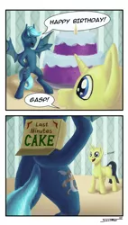 Size: 1000x1758 | Tagged: safe, artist:sa1ntmax, derpibooru import, bat pony, pony, unicorn, cake, duo, food, image, png