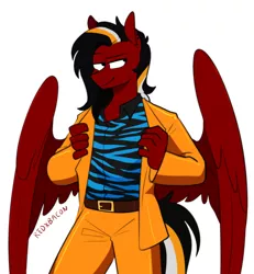 Size: 784x848 | Tagged: safe, artist:redxbacon, derpibooru import, oc, oc:margon, anthro, pegasus, clothes, image, png, simple background, suit