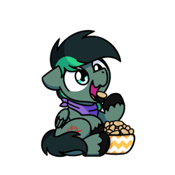 Size: 1000x1000 | Tagged: safe, artist:sugar morning, derpibooru import, part of a set, oc, oc:target strike, unofficial characters only, pegasus, pony, animated, bandana, bowl, eating, gif, image, male, pegasus oc, plantain chips, solo, sugar morning's snacc and drincc, wings