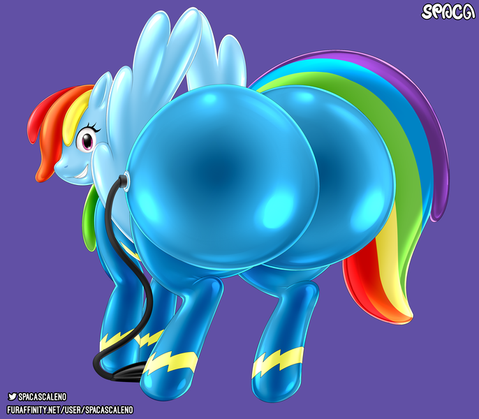 Size: 3500x3062 | Tagged: questionable, artist:spacascaleno, derpibooru import, rainbow dash, inflatable pony, pegasus, pony, butt, clothes, female, fetish, grin, huge butt, image, impossibly large butt, impossibly large plot, inflatable, inflatable fetish, inflation, large butt, looking at you, looking back, looking back at you, mare, plot, png, rainbutt dash, smiling, solo, solo female, uniform, wonderbolts uniform