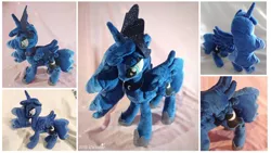 Size: 1024x576 | Tagged: safe, artist:cwossie, derpibooru import, princess luna, alicorn, collage, crown, ethereal mane, female, females only, galaxy mane, hoof shoes, image, jewelry, jpeg, necklace, photo, plushie, regalia, royalty