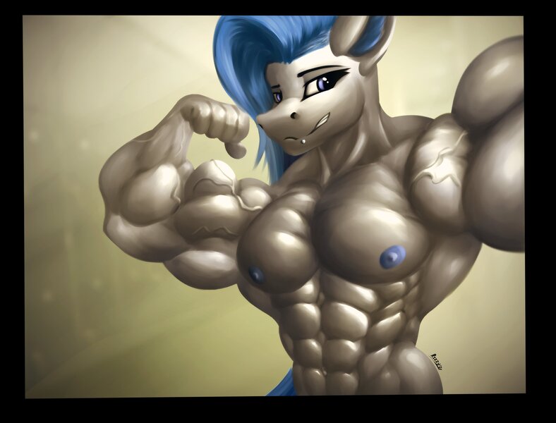 Size: 2100x1600 | Tagged: questionable, artist:rizzyofen, derpibooru import, oc, oc:daria quanto, anthro, abs, biceps, bodybuilder, ear fluff, female, fit, flexing, image, jpeg, looking at you, muscles, muscular female, nipples, nudity, overdeveloped muscles, pecs, piercing, selfie, smiling, vein, vein bulge