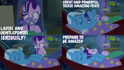 Size: 1280x720 | Tagged: safe, derpibooru import, editor:quoterific, starlight glimmer, trixie, road to friendship, collage, image, png, sleep talking