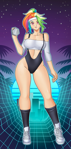 Size: 2000x4172 | Tagged: safe, artist:nauth, derpibooru import, rainbow dash, human, equestria girls, big breasts, breasts, busty rainbow dash, butt, fanart, female, high res, humanized, image, jpeg, large butt, ponytail, sexy, workout outfit