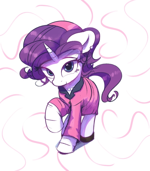 Size: 3000x3403 | Tagged: safe, artist:vultraz, derpibooru import, rarity, pony, unicorn, clothes, drawthread, female, high res, image, jacket, jackie kennedy, jpeg, looking at you, mare, requested art