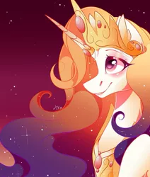 Size: 1080x1275 | Tagged: safe, artist:tessa_key_, derpibooru import, oc, unofficial characters only, alicorn, pony, alicorn oc, bust, ethereal mane, female, gradient background, horn, image, jewelry, jpeg, looking up, mare, peytral, solo, starry mane, tiara, wings
