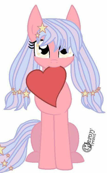Size: 460x738 | Tagged: safe, artist:shycookieq, derpibooru import, oc, unofficial characters only, earth pony, pony, base used, earth pony oc, eyelashes, female, heart, heart pillow, image, jpeg, mare, mouth hold, pillow, signature, simple background, solo, white background