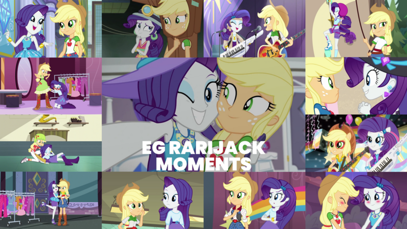 Size: 1280x721 | Tagged: safe, derpibooru import, edit, edited screencap, editor:quoterific, screencap, applejack, rarity, camping must-haves, dance magic, equestria girls, equestria girls (movie), equestria girls series, friendship games, happily ever after party, legend of everfree, lost and found, rainbow rocks, rollercoaster of friendship, shake your tail, super squad goals, spoiler:eqg series (season 2), spoiler:eqg specials, applejack's hat, bass guitar, belt, blushing, boots, bracelet, clothes, cowboy boots, cowboy hat, crossed arms, cute, cutie mark, cutie mark on clothes, denim skirt, dress, duo, duo female, eyes closed, female, geode of shielding, geode of super strength, hairpin, hat, helmet, high heels, image, jackabetes, jewelry, lesbian, magical geodes, musical instrument, necklace, one eye closed, open mouth, png, ponied up, raribetes, rarijack, rarity peplum dress, shipping, shoes, skirt, smiling, wink