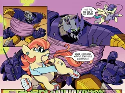 Size: 1945x1438 | Tagged: safe, derpibooru import, idw, aunt holiday, auntie lofty, earth pony, pegasus, pony, robot, spoiler:comic, spoiler:the magic of cybertron01, cybertron, image, jpeg, murderking, the magic of cybertron, transformers