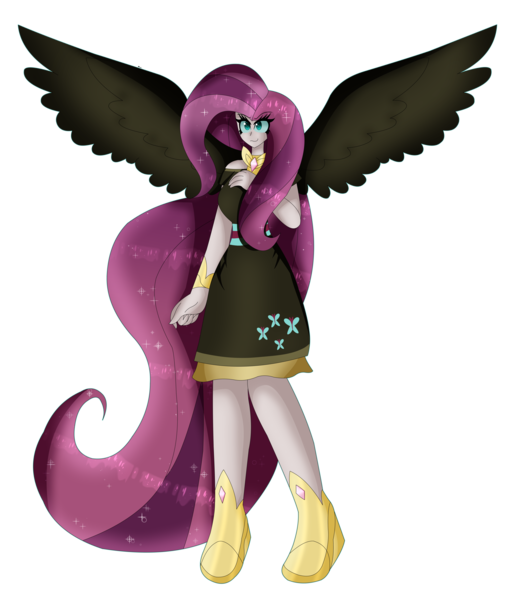 Size: 5279x6180 | Tagged: safe, artist:eeveeglaceon, derpibooru import, fluttershy, human, absurd resolution, female, humanized, image, nightmare fluttershy, nightmarified, png, simple background, solo, transparent background, winged humanization, wings