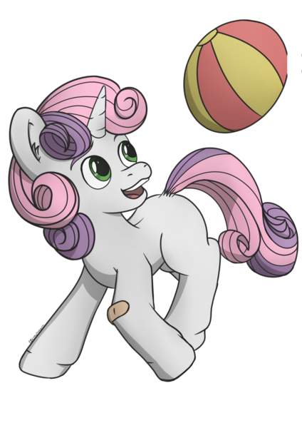 Size: 1280x1811 | Tagged: safe, artist:db, artist:dbcreativeart, derpibooru import, sweetie belle, pony, unicorn, ball, image, png, solo