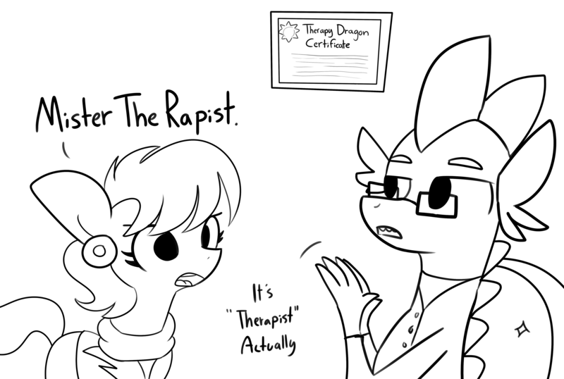 Size: 4464x3000 | Tagged: suggestive, artist:tjpones, derpibooru import, ms. harshwhinny, spike, dragon, earth pony, pony, adult, adult spike, black and white, diploma, female, glasses, grayscale, image, lineart, male, mare, monochrome, older, older spike, png, simple background, therapist, white background, wordplay