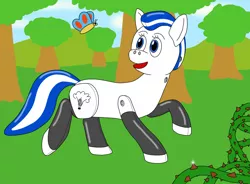 Size: 1280x942 | Tagged: safe, derpibooru import, oc, oc:thistle down, butterfly, earth pony, inflatable pony, insect, pony, distracted, female, filly, happy, image, impending doom, inflatable, jpeg, pool toy, running, thorns