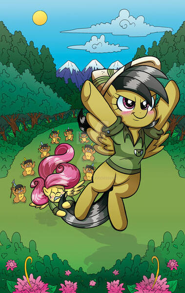 Size: 400x634 | Tagged: safe, artist:marybellamy, derpibooru import, idw, daring do, fluttershy, hamster, pegasus, pony, colored, comic cover, finished version, image, jpeg