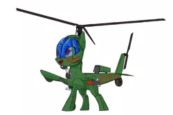 Size: 1500x1000 | Tagged: safe, artist:andromailus, oc, unofficial characters only, original species, plane pony, pony, female, helicopter, image, ktk-02, missile, missile launcher, open mouth, plane, png, raised hoof, simple background, solo, weapon, white background