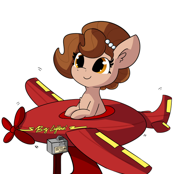 Size: 2048x2048 | Tagged: safe, artist:tjpones, derpibooru import, oc, oc:brownie bun, unofficial characters only, pony, chest fluff, cute, female, i have done nothing productive all day, image, kiddie ride, ocbetes, plane, png, simple background, smiling, solo, white background
