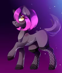 Size: 1080x1275 | Tagged: safe, alternate version, artist:tessa_key_, derpibooru import, oc, unofficial characters only, earth pony, pony, colored hooves, earth pony oc, eyelashes, female, fishnets, gradient background, image, jpeg, mare, solo