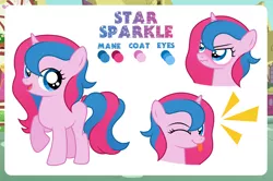 Size: 4000x2661 | Tagged: safe, artist:jennieoo, derpibooru import, oc, oc:star sparkle, pony, unicorn, angry, blushing, female, filly, foal, happy, image, looking at you, one eye closed, png, reference, reference sheet, smiling, solo, tongue out, vector, wink, winking at you