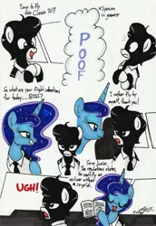 Size: 2052x2976 | Tagged: safe, artist:newyorkx3, derpibooru import, princess luna, oc, oc:tommy junior, earth pony, clothes, earth pony oc, image, jpeg, traditional art