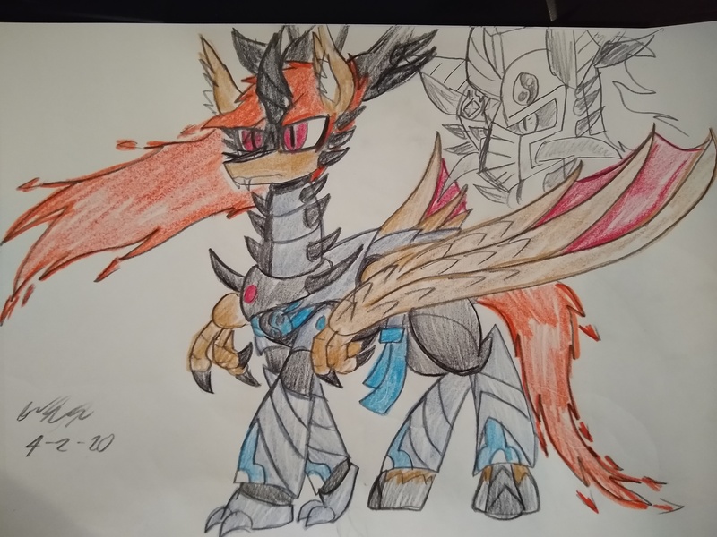 Size: 4096x3072 | Tagged: safe, artist:theironwolf45, derpibooru import, oc, oc:wyvern eclipse, dracony, dragon, hybrid, pony, armor, claws, fiery mane, fire, image, jpeg, male, stallion, wing claws