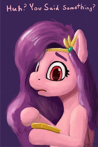 Size: 670x1000 | Tagged: safe, artist:dummyhorse, derpibooru import, pipp petals, pegasus, pony, bust, dialogue, female, flapper, folded wings, g5, hoof hold, huh, image, jpeg, looking at you, mare, mobile phone, open mouth, phone, raised hoof, red eyes, smartphone, solo, that pony sure does love phones, three quarter view, wings