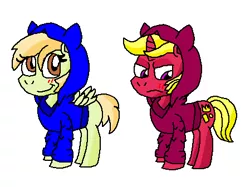 Size: 449x336 | Tagged: safe, artist:drypony198, derpibooru import, oc, oc:elena, oc:goldar glint, blushing, clothes, cream heart's sister, cute, female, hoodie, image, male, png