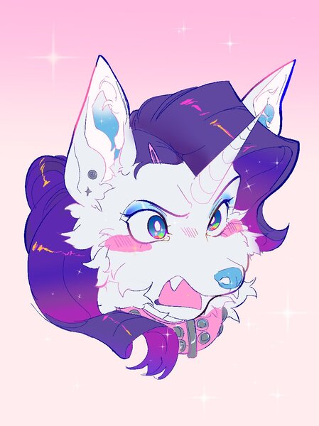 Size: 1089x1456 | Tagged: safe, artist:cl0wniac, derpibooru import, rarity, dog, collar, dogified, ear piercing, earring, fangs, image, jewelry, jpeg, piercing, raridog, species swap