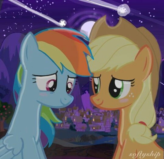 Size: 539x525 | Tagged: safe, artist:soflyship, derpibooru import, applejack, rainbow dash, earth pony, pegasus, pony, appledash, female, image, jpeg, lesbian, shipping