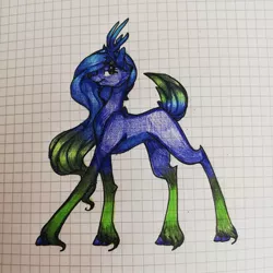 Size: 1080x1080 | Tagged: safe, artist:tessa_key_, derpibooru import, oc, unofficial characters only, deer, deer pony, original species, pony, antlers, eyelashes, graph paper, hoof fluff, image, jpeg, smiling, solo, traditional art