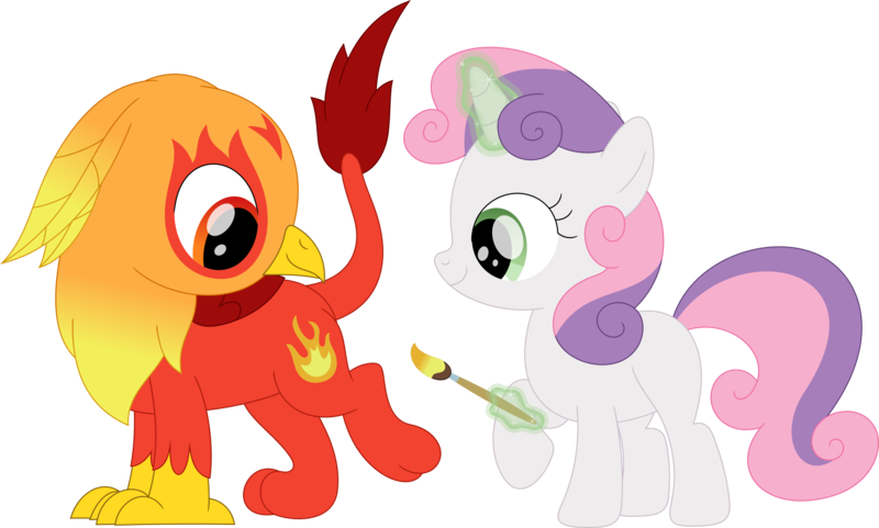 Size: 3563x2142 | Tagged: safe, artist:porygon2z, derpibooru import, sweetie belle, oc, oc:heatwave, gryphon, image, png