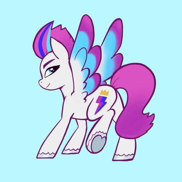 Size: 2048x2048 | Tagged: safe, artist:pfeffaroo, derpibooru import, zipp storm, pegasus, pony, blue background, butt, female, g5, image, jpeg, looking at you, looking back, looking back at you, male, plot, raised hoof, raised leg, rule 63, simple background, solo, stallion