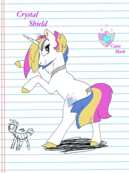 Size: 1280x1707 | Tagged: safe, artist:doodletheexpoodle, derpibooru import, oc, oc:crystal shield, unofficial characters only, pony, unicorn, butt, female, image, jpeg, lined paper, looking back, mare, offspring, parent:princess cadance, parent:shining armor, parents:shiningcadance, plot, rearing, solo