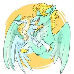 Size: 2500x2500 | Tagged: safe, artist:cactiflowers, derpibooru import, lightning dust, oc, oc:freezer burn, pegasus, pony, female, hug, image, male, mother and child, mother and son, parent:lightning dust, png, stallion